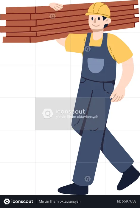 Male worker holding wooden plate  Illustration