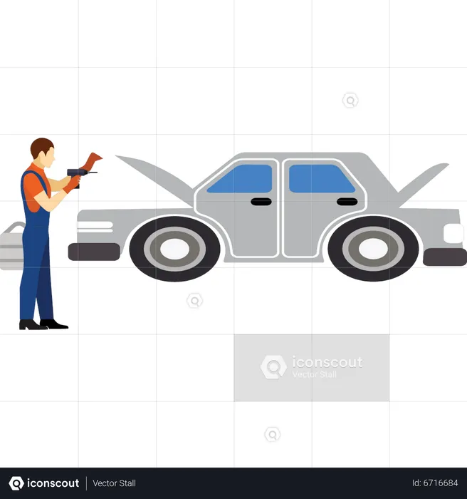 Male worker repairing car  Illustration