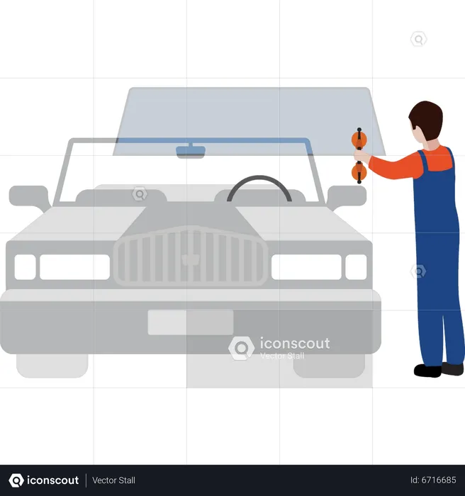 Male worker repairing car  Illustration