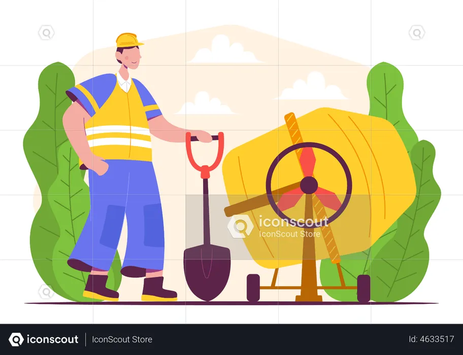 Male worker with shovel  Illustration