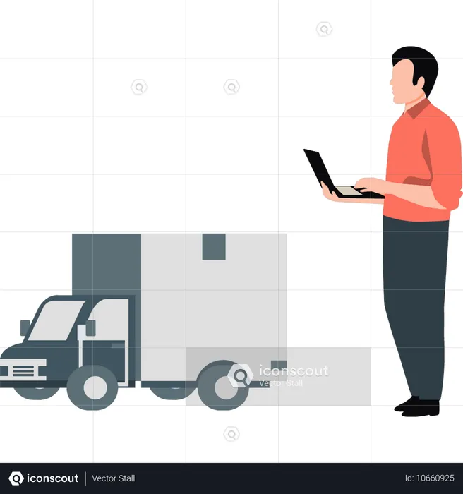 Male working about parcel van  Illustration