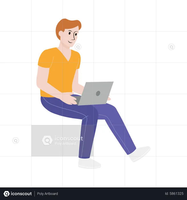 Male working laptop  Illustration