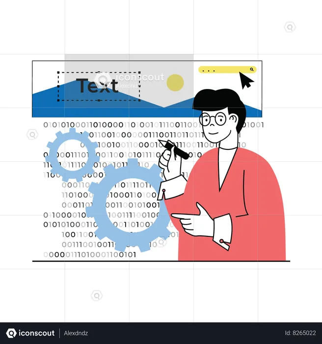 Male working on binary code  Illustration