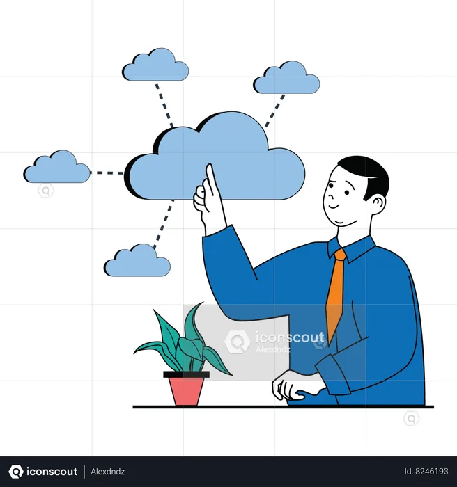 Male working on cloud computing  Illustration