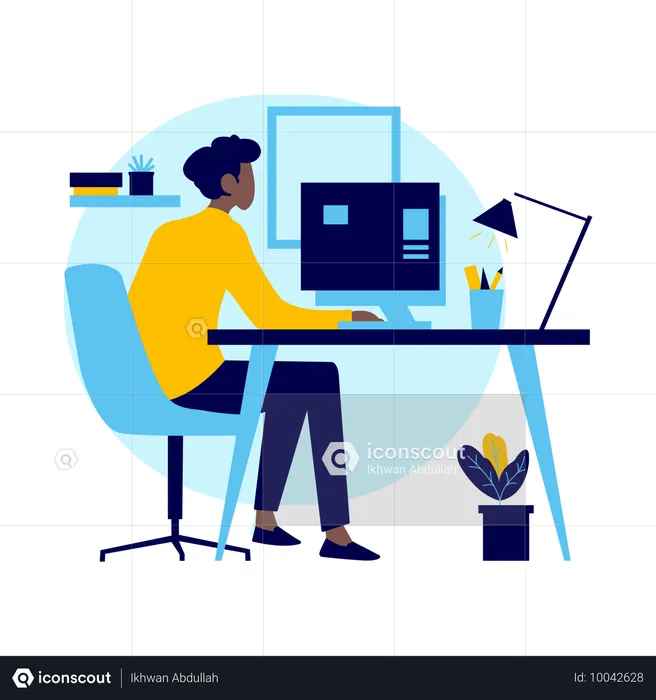 Male Working on Computer  Illustration