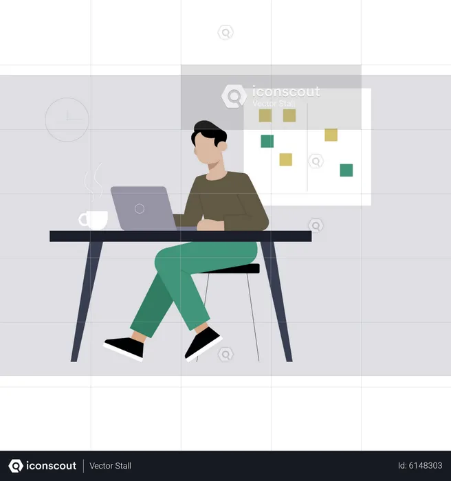 Male working on laptop  Illustration