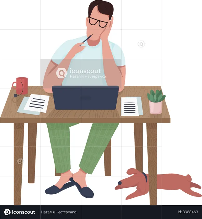 Male Writer working on laptop  Illustration