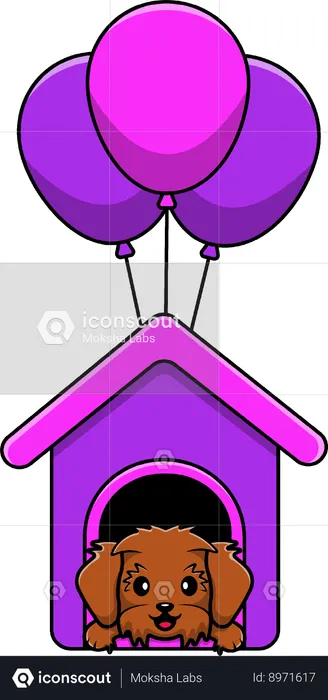 Maltipoo Dog In House Floating With Balloon  Illustration