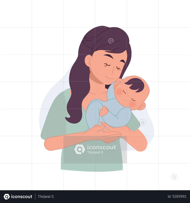 Mamá sosteniendo al bebé en brazos  Ilustración