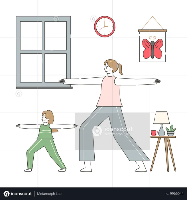 Yoga-Sitzung für Mama und Kinder  Illustration