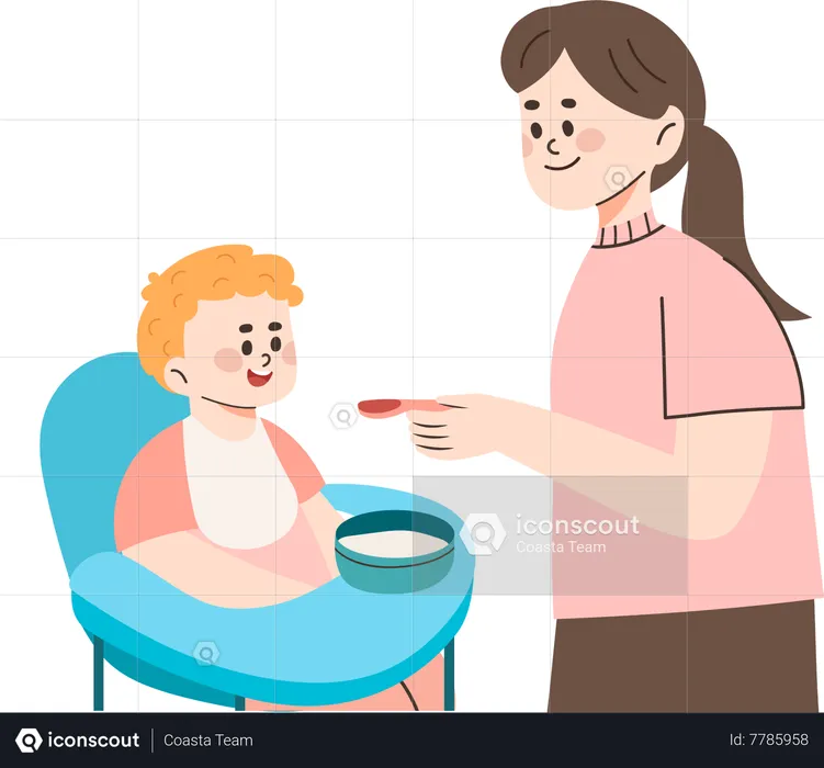 Mamãe alimentando o bebê  Ilustração