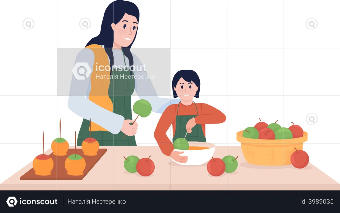 Maman et fille cuisinent  Illustration