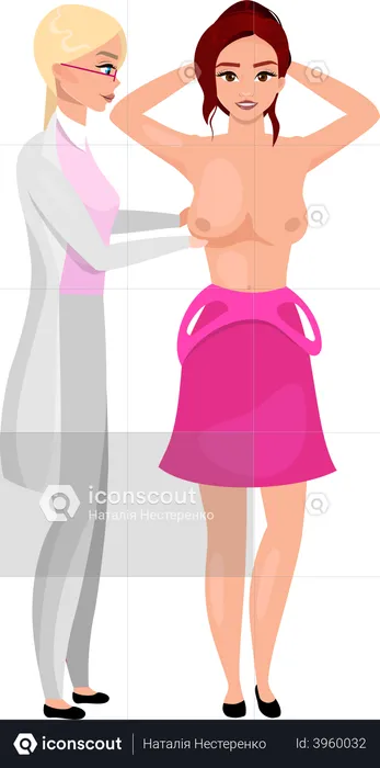 Mammologist performing breast palpation  Illustration