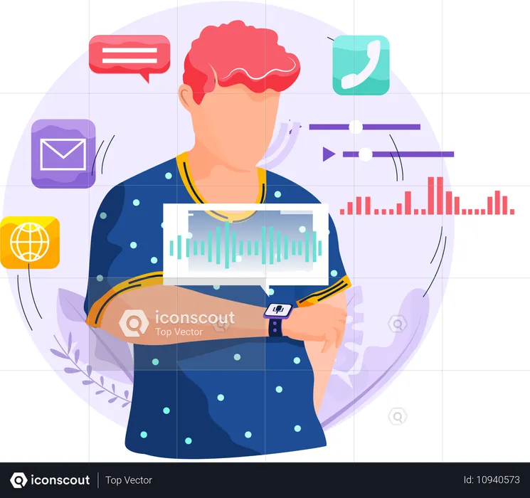 Man activated digital assistant voice identification  Illustration