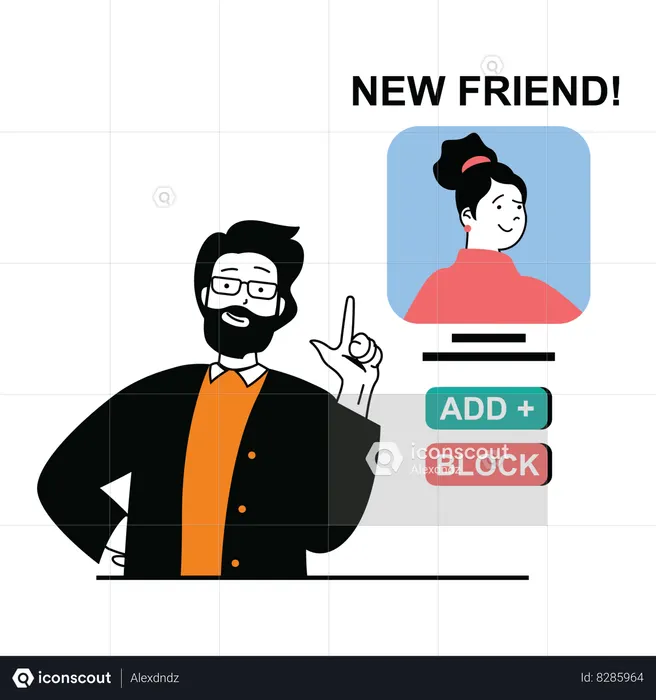 Man add new friend on social media  Illustration