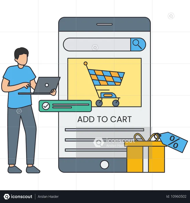 Man Add to Cart on mobile shopping app  Illustration