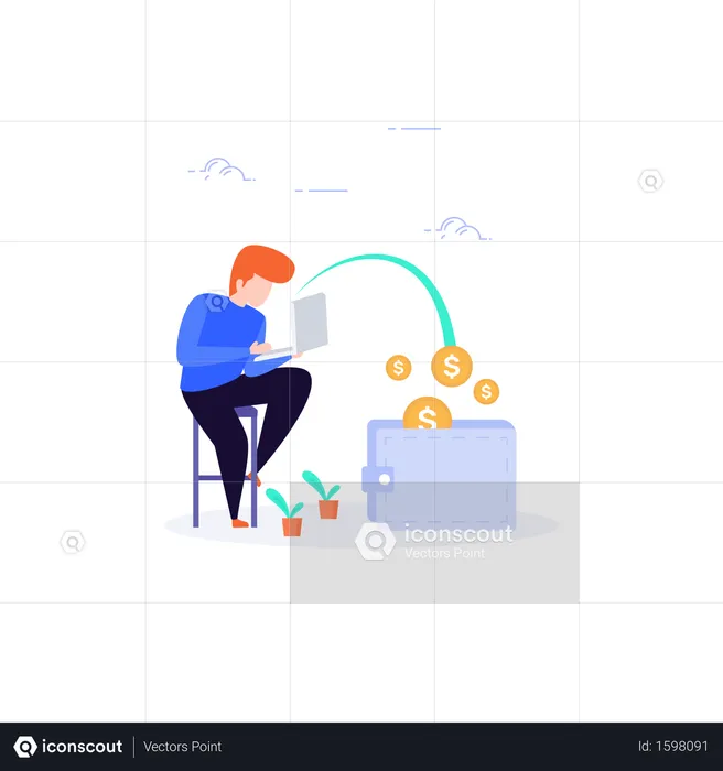 Man added online money on wallet  Illustration