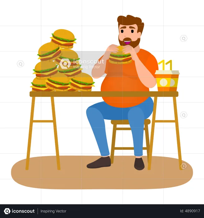 Man Addicted To Burger  Illustration