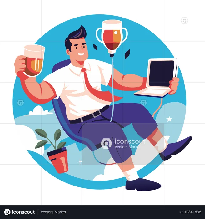 Man addicted to caffeine  Illustration