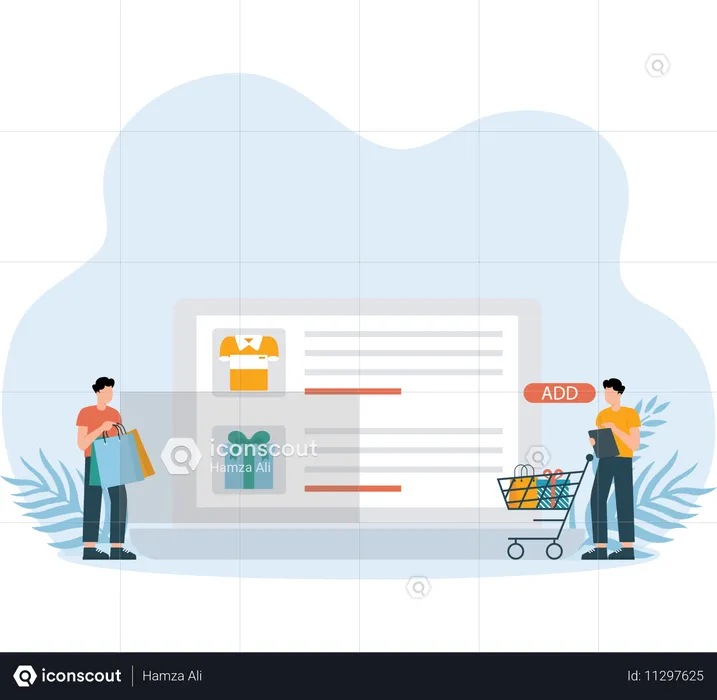 Man Adding items in shopping Cart  Illustration