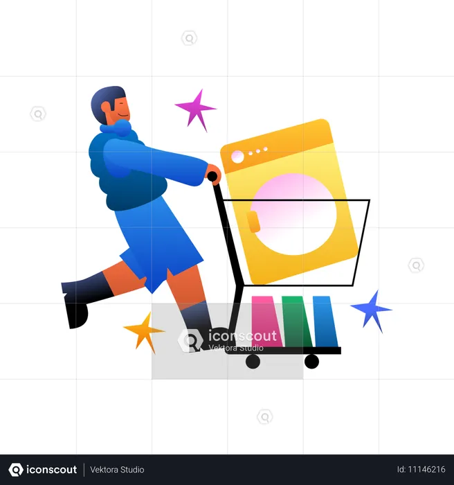 Man adding items in shopping cart  Illustration