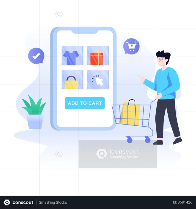 Man adding product to cart  Illustration