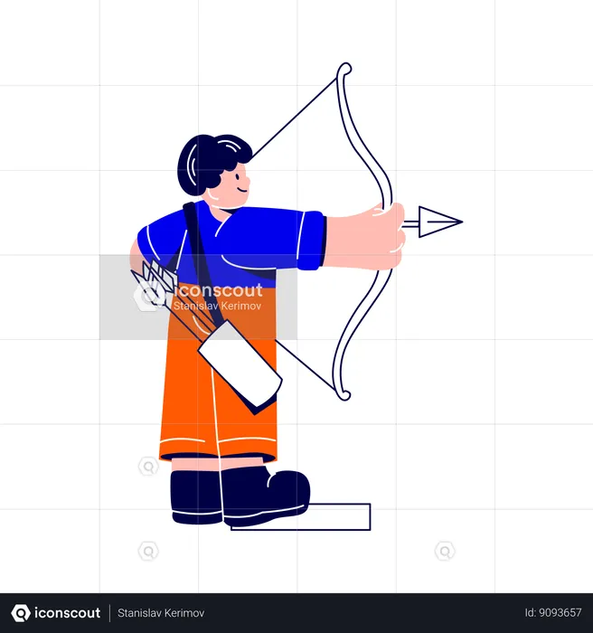 Man aims a bow at a target  Illustration