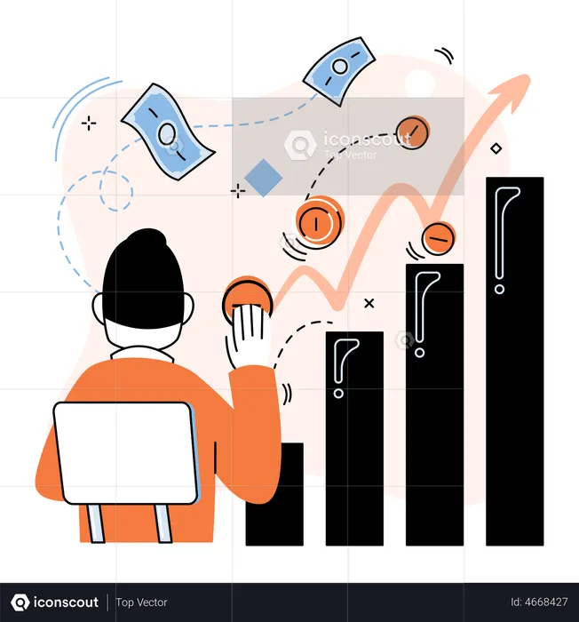 Homem analisa gráficos  Ilustração