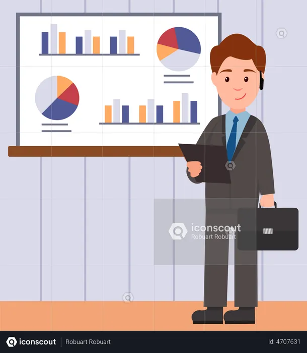 Man analyses digital report with data  Illustration