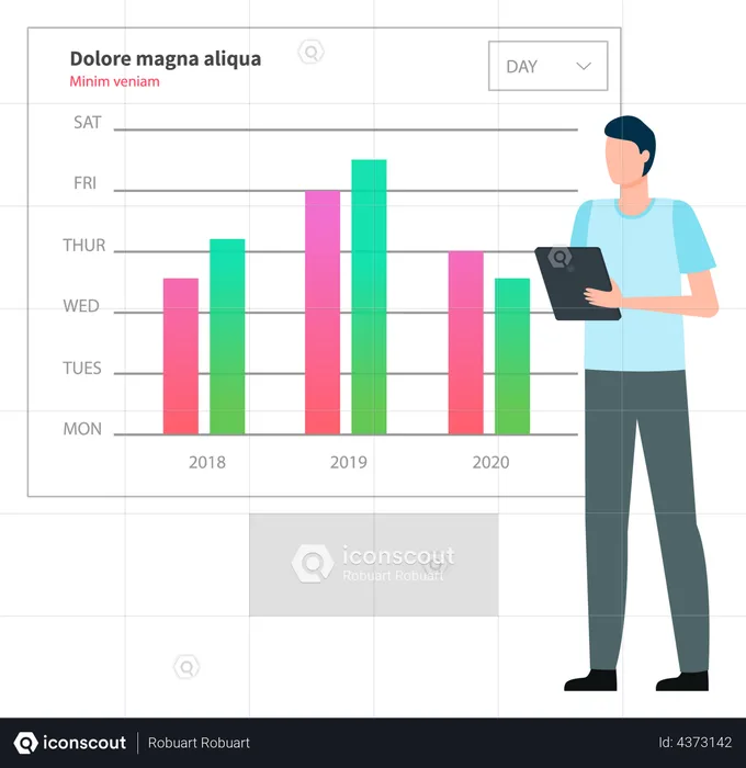 Man analyses digital report with data  Illustration