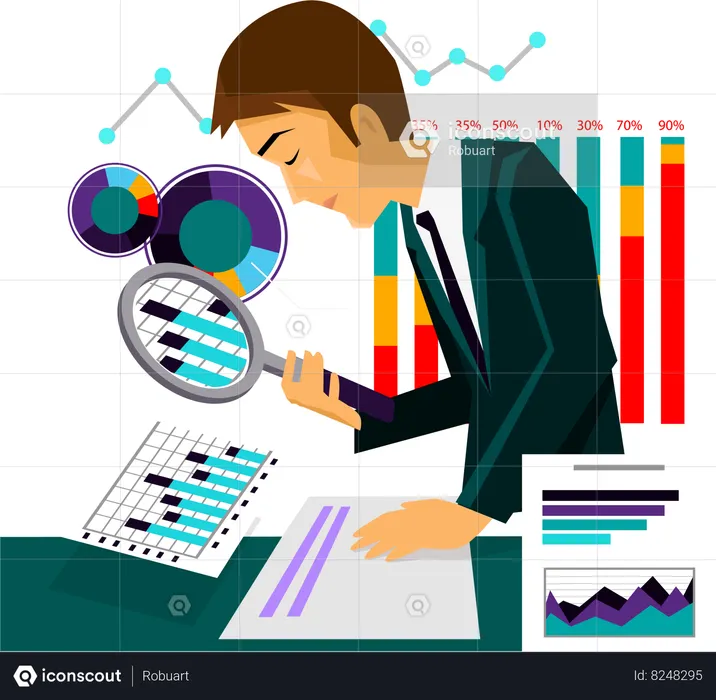 Man analysing business data and statistics  Illustration