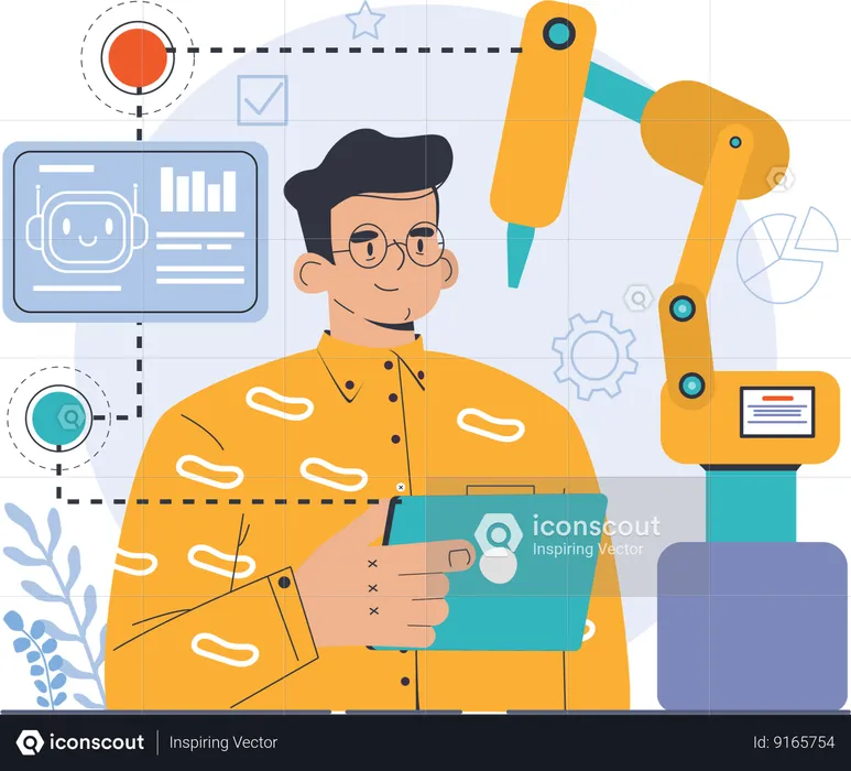 Man analysis on robotic arm  Illustration