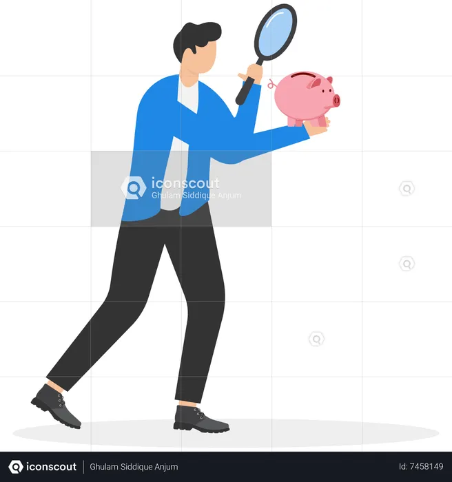 Man analysze piggy savings  Illustration