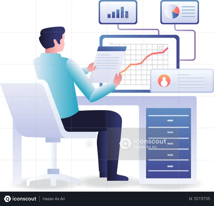 Man analyze company data  Illustration