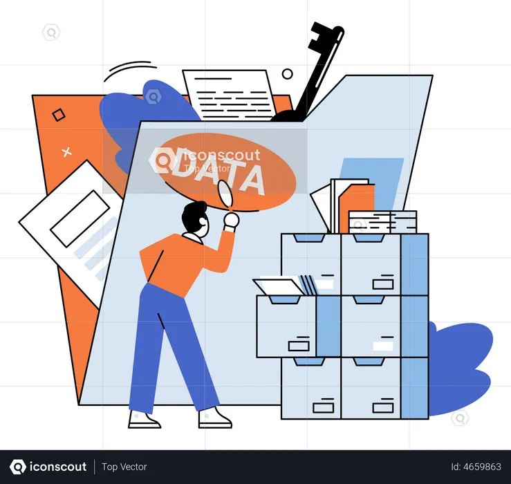 Man analyze data folder security  Illustration