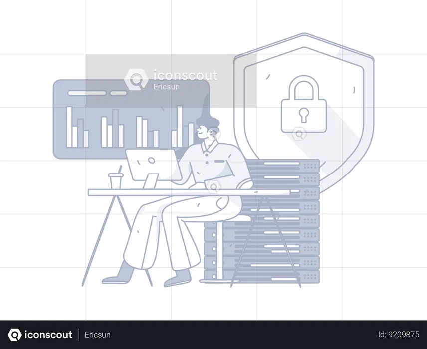 Man analyze server data security  Illustration