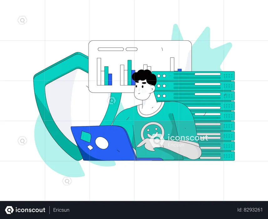 Man analyze server security  Illustration