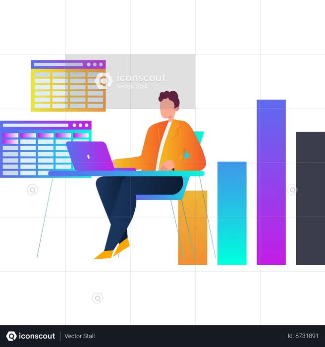 Man analyzes business graph  Illustration