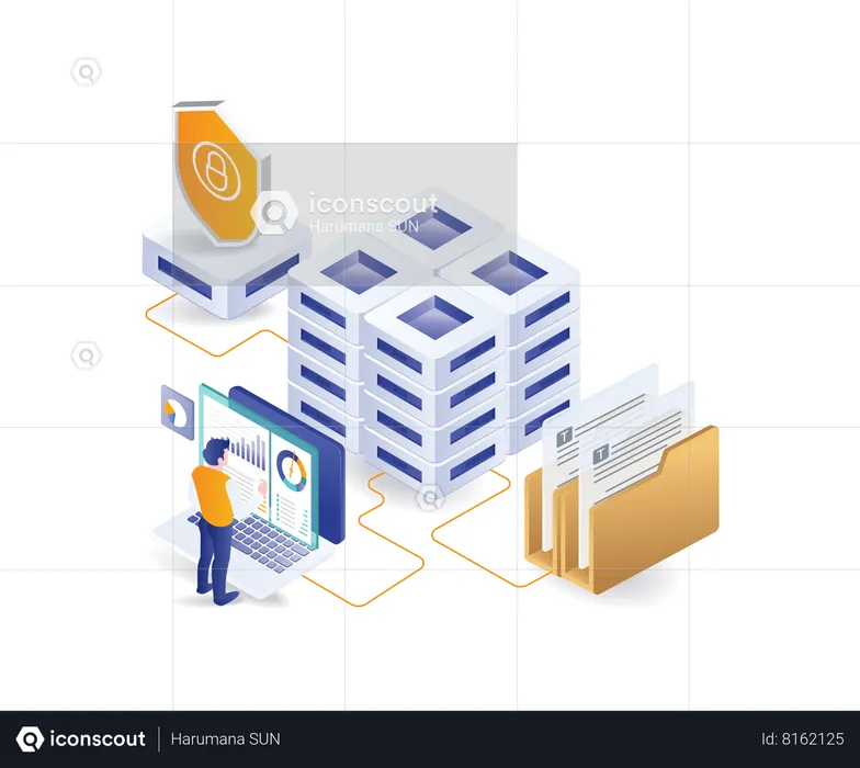 Man analyzes server data security  Illustration