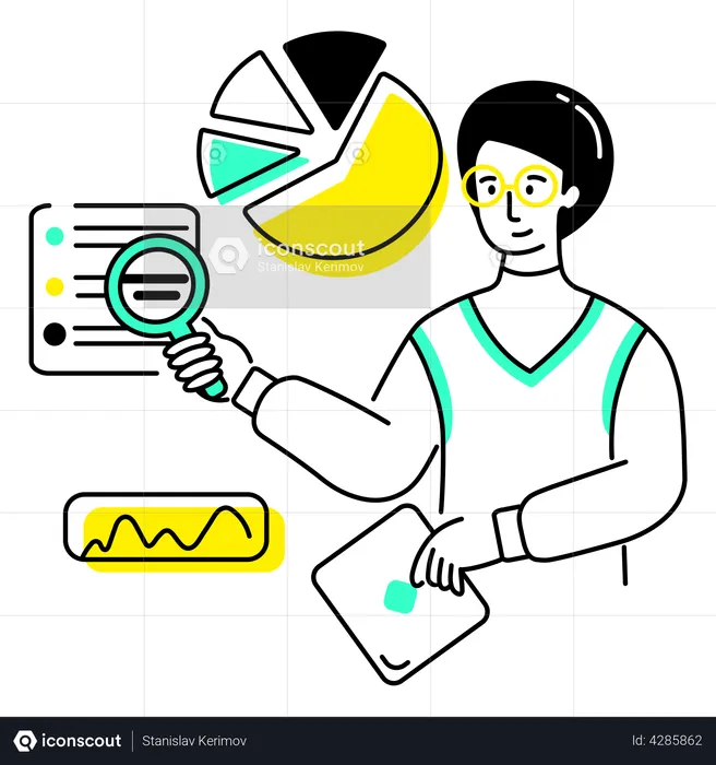 Man analyzes statistical data  Illustration