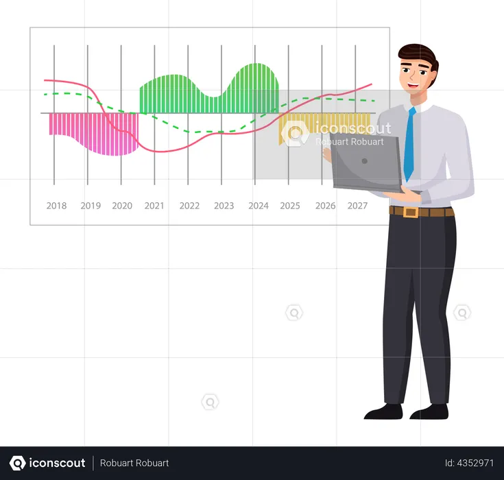 Man analyzing analysis report with data  Illustration