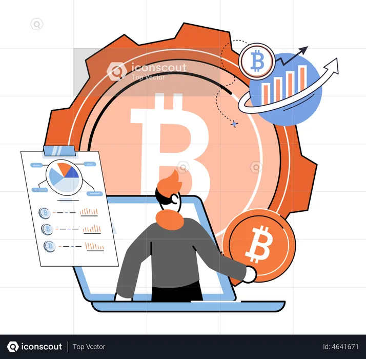 Man analyzing bitcoin  Illustration