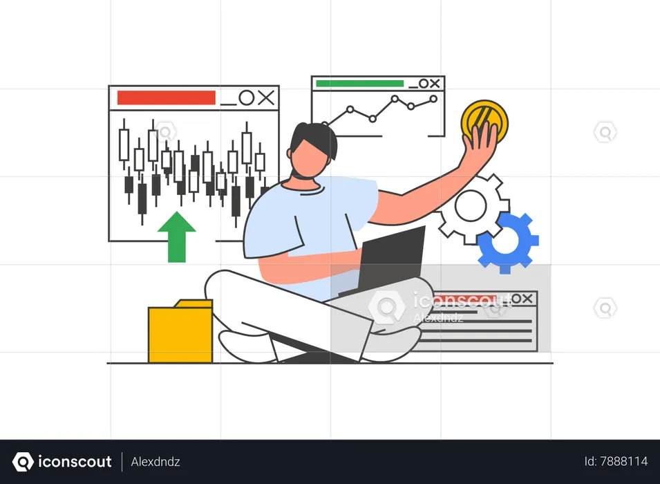 Man analyzing candlestick chart  Illustration