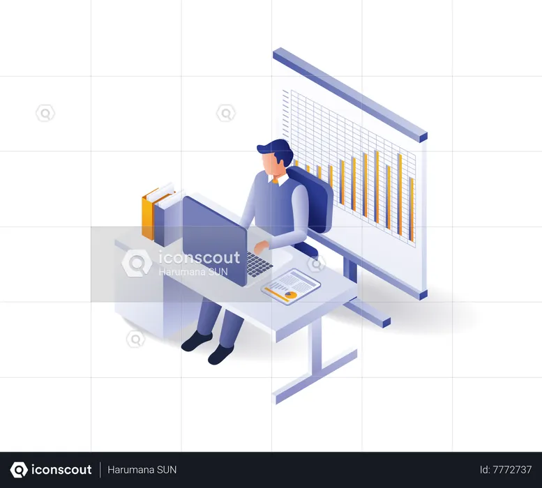 Man analyzing company business data  Illustration