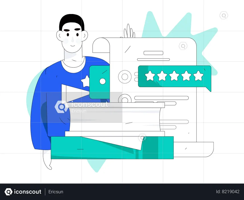 Man analyzing customer review  Illustration