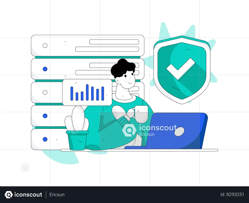 Man analyzing data security  Illustration