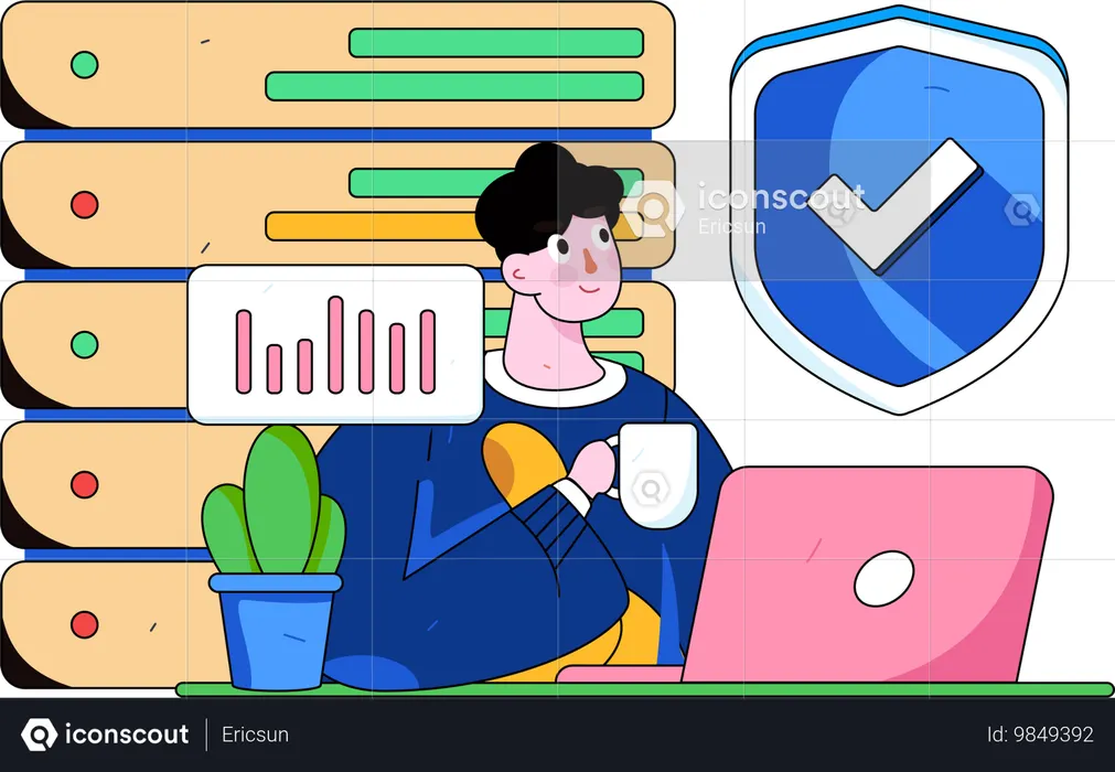 Man analyzing data security  Illustration