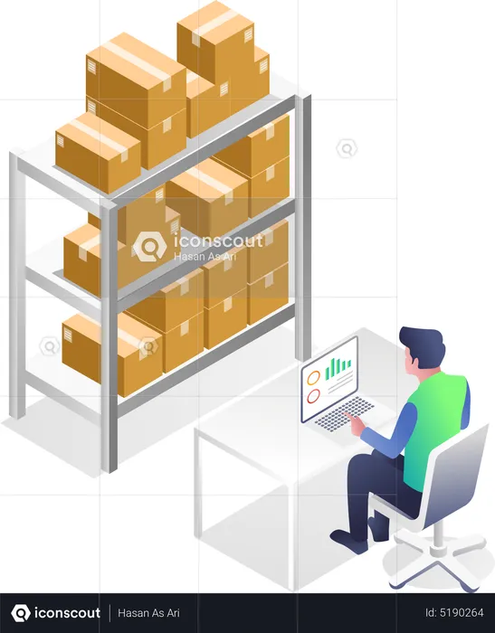 Man analyzing goods in warehouse  Illustration