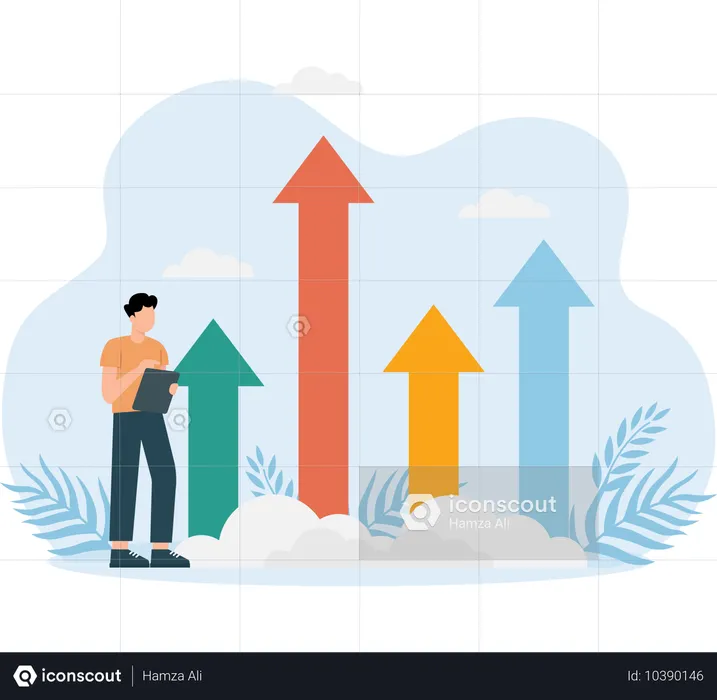 Man Analyzing Growth chart  Illustration