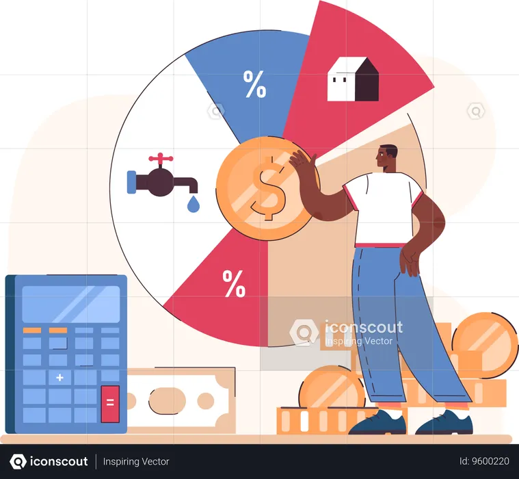 Man analyzing home budget  Illustration